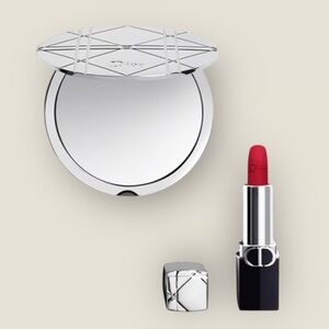 DIOR | Sleek Silver Compact Mirror & Mini Rouge Lipstick